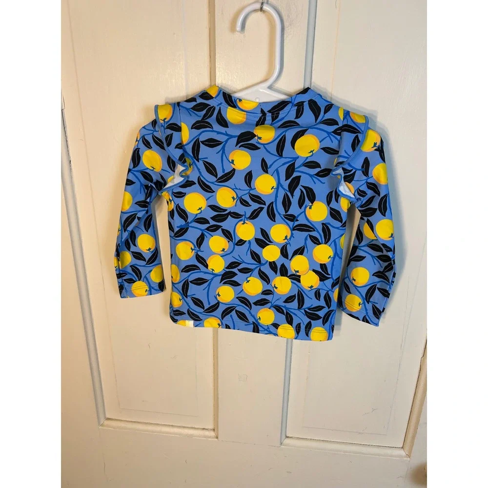 Summersalt‎ Kids Blue Lemon Print Ruffle Long Sleeve Rash Guard Swim Top 18-24M